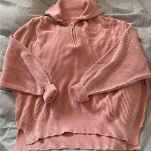 Women's Pink Quarter-Zip Ribbed Sweater